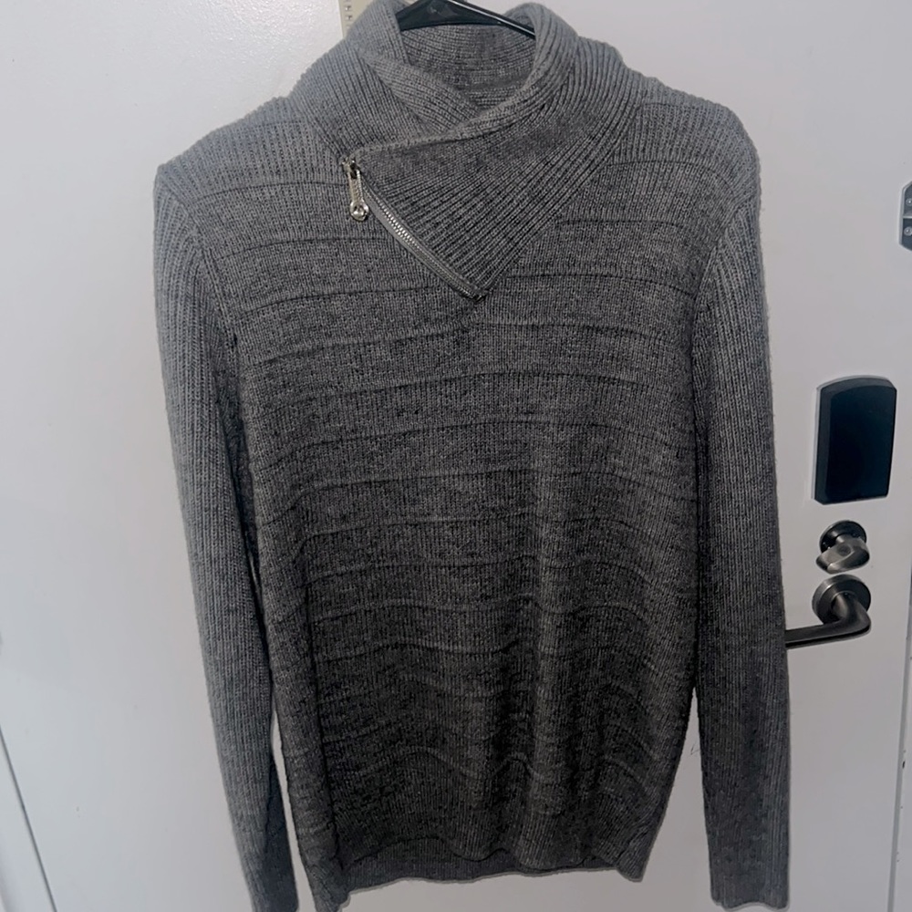 Gray stylish zip up sweater dressy look clean